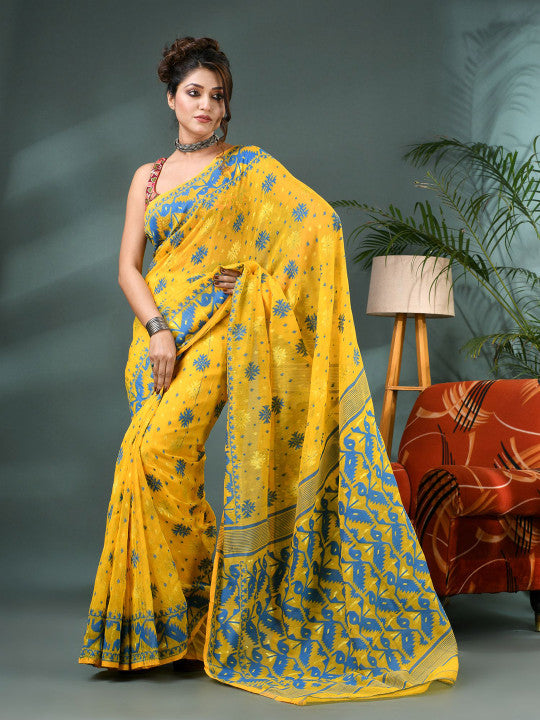 DESH BIDESH Woven Design Silk Cotton Jamdani Saree - Sarees for Women 35203832