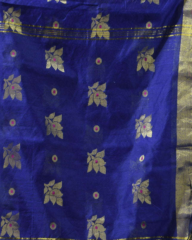 Cotton Silk Party Wear Saree Trendy Design Gulnaz Georgette Chiffon Cotton Saree (Dark Blue)