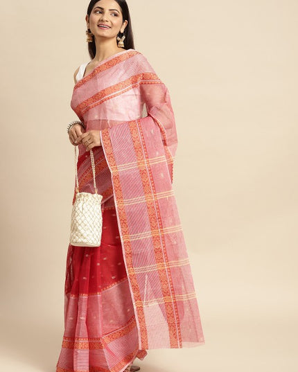 DESH BIDESH Red Ethnic Motifs Pure Cotton Taant Saree