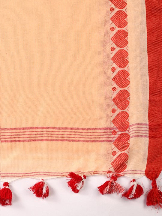 DESH BIDESH Cotton Woven Heart Design Taant Saree