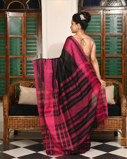 dB DESH BIDESH Women`s Cotton Linen Sarees For Women Nakshipar Design Bengal Handloom Mulmul Cotton Saree for women with unstitched Blouse Piece