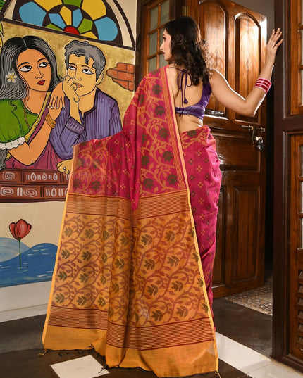 dB DESH BIDESH Women`s Saree for Woman Cotton Silk Bonoshree Printed Soft Cotton Saree for Daily Office wear Women Saree with Blouse Piece