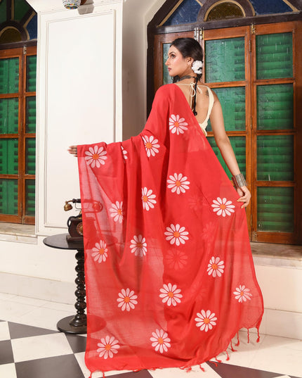 dB DESH BIDESH Women`s Mul Cotton Sarees Soft Fancy Phoolpari Latest, Design Party, Wear Cotton New Linen Saree For Woman With Blouse Piece (Red)