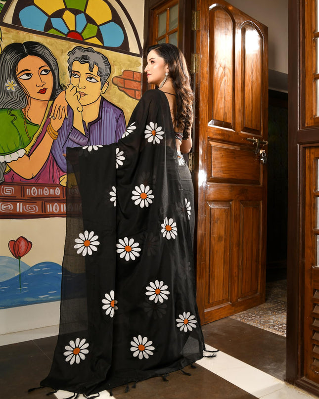 dB DESH BIDESH Women`s Mul Cotton Sarees Soft Fancy Phoolpari Latest, Design Party, Wear Cotton New Linen Saree For Woman With Blouse Piece (Black)