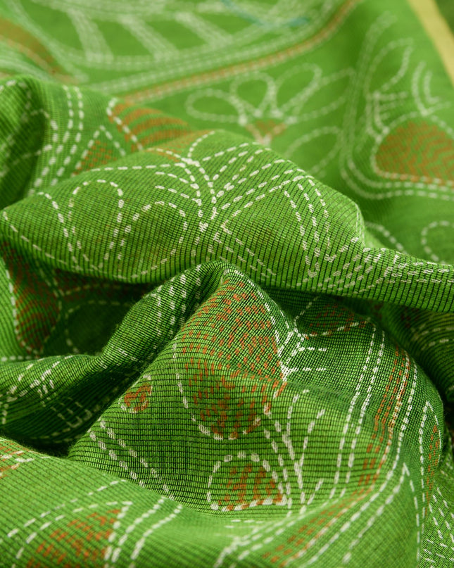 dB DESH BIDESH Women`s Cotton Saree For Woman Nakshakata Flower Kolka Leaf Embroidery Printed Trendy Soft Cotton Silk Women Sarees with Blouse Piece (Reddis Brown Green)