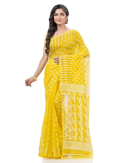 Resham Dhakai Jamdani Bengal Pure Cotton Handloom Saree Diamond Queen Design