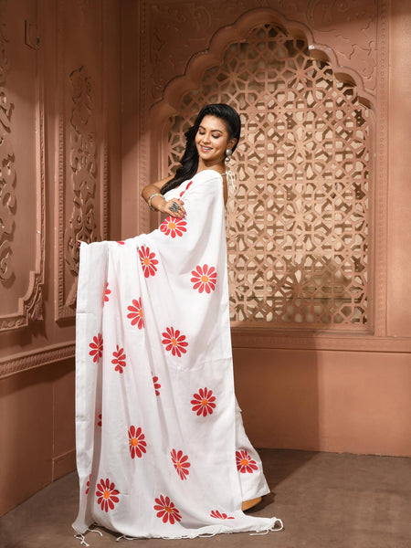 dB DESH BIDESH Women`s Mul Cotton Sarees Soft Fancy Phoolpari Latest, Design Party, Wear Cotton New Linen Saree For Woman With Blouse Piece (White)