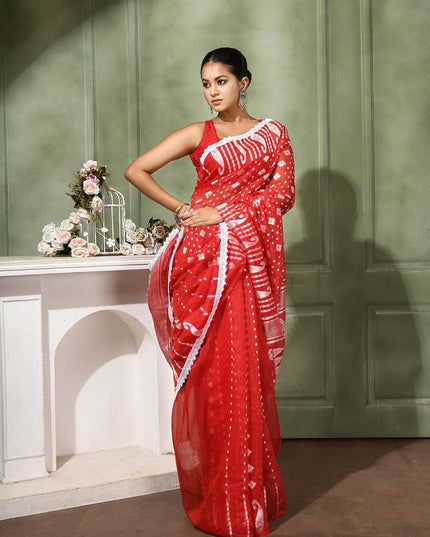 dB DESH BIDESH Women's Cotton Silk Soft Jamdani Saree Fancy Lace Border Jamdani Sarees For Women Without Blouse Piece