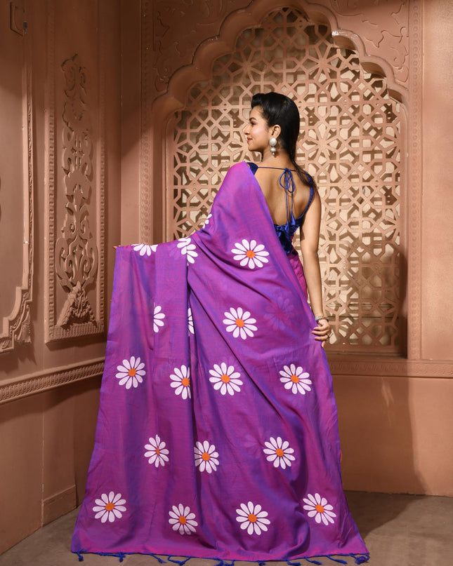 dB DESH BIDESH Women`s Mul Cotton Sarees Soft Fancy Phoolpari Latest, Design Party, Wear Cotton New Linen Saree For Woman With Blouse Piece (Purple)