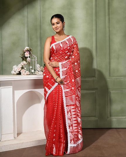 dB DESH BIDESH Women's Cotton Silk Soft Jamdani Saree Fancy Lace Border Jamdani Sarees For Women Without Blouse Piece