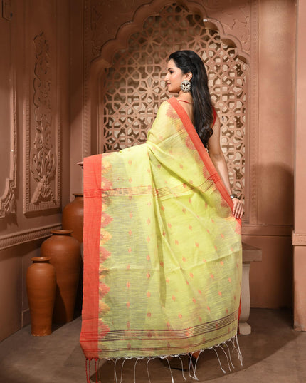 dB DESH BIDESH Women`s Cotton Silk Saree For Woman Pahar Pallav Design New Soft Kalyani Cotton Saree with Zari Border Tassels & Blouse Piece (Yellow Red)