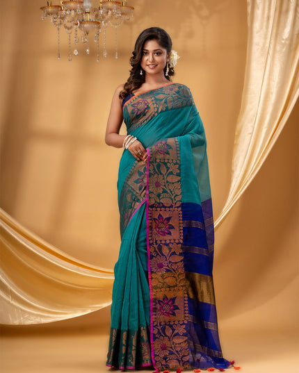 DESH BIDESH Floral Woven Dsign Zari Silk Cotton Taant Saree