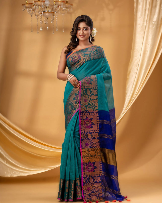 DESH BIDESH Floral Woven Dsign Zari Silk Cotton Taant Saree