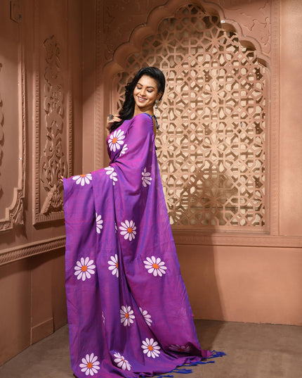 dB DESH BIDESH Women`s Mul Cotton Sarees Soft Fancy Phoolpari Latest, Design Party, Wear Cotton New Linen Saree For Woman With Blouse Piece (Purple)