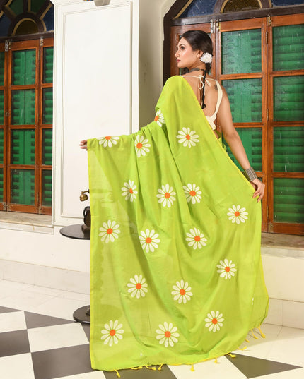 dB DESH BIDESH Women`s Mul Cotton Sarees Soft Fancy Phoolpari Latest, Design Party, Wear Cotton New Linen Saree For Woman With Blouse Piece (Green)