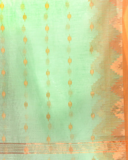dB DESH BIDESH Women`s Cotton Silk Saree For Woman Pahar Pallav Design New Soft Kalyani Cotton Saree with Zari Border Tassels & Blouse Piece (Soft Green Golden)