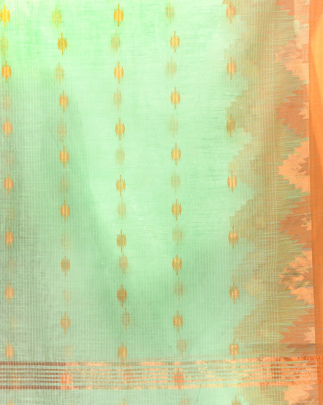 dB DESH BIDESH Women`s Cotton Silk Saree For Woman Pahar Pallav Design New Soft Kalyani Cotton Saree with Zari Border Tassels & Blouse Piece (Soft Green Golden)