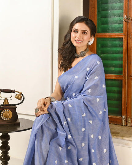dB DESH BIDESH Women`s Cotton Sarees For Women Office Wear HeartBeat Embroidery Saree Design Soft Cotton Silk Saree With Blouse Piece (Blue)