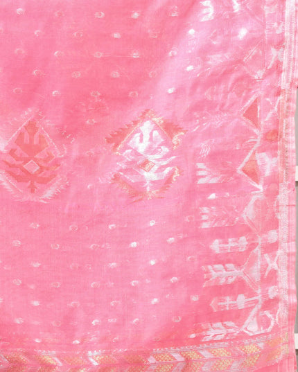 dB DESH BIDESH Women's Soft Cotton Silk Jamdani Sarees For Women for Party Festival Wedding Silk Saree GlamQueen Gold Work Design Without Blouse piece (Candy Pink)