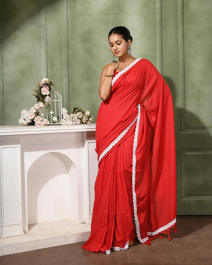 dB DESH BIDESH Women's Soft Cotton Saree For Woman Linen Cotton Komolika Fancy Lace Border Saree with Blouse | Saree For Womens