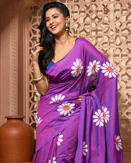 dB DESH BIDESH Women`s Mul Cotton Sarees Soft Fancy Phoolpari Latest, Design Party, Wear Cotton New Linen Saree For Woman With Blouse Piece (Purple)