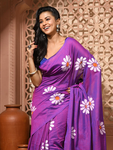 dB DESH BIDESH Women`s Mul Cotton Sarees Soft Fancy Phoolpari Latest, Design Party, Wear Cotton New Linen Saree For Woman With Blouse Piece (Purple)