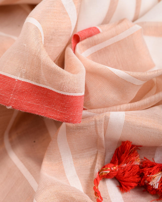 Linen Party Wear White Red Golden Saree