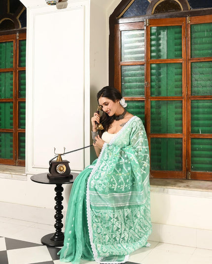 dB DESH BIDESH Women's Cotton Silk Soft Jamdani Saree Fancy Lace Border Jamdani Sarees For Women Without Blouse Piece