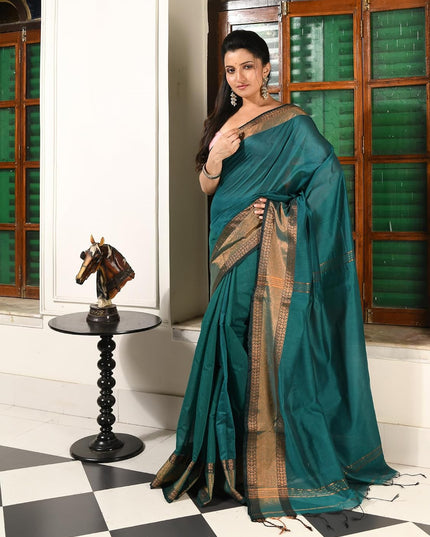 dB DESH BIDESH Women's Soft Silk Saree For festival Party, Wear Cotton Silk Noor-E-Rang Gold Zari Border Style Sari With Blouse Piece