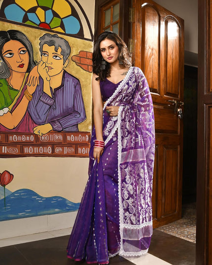 dB DESH BIDESH Women's Cotton Silk Soft Jamdani Saree Fancy Lace Border Jamdani Sarees For Women Without Blouse Piece
