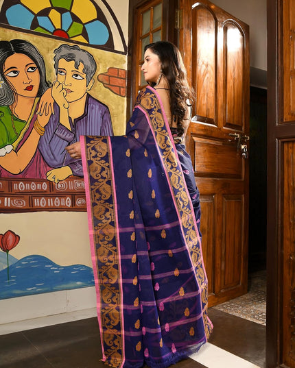 dB DESH BIDESH Cotton Saree For Woman Kolka Loom Design Border Traditional Tant Handloom Cotton Saree For Women Latest, Design Daily Wear Sari for Women Without Blouse Piece