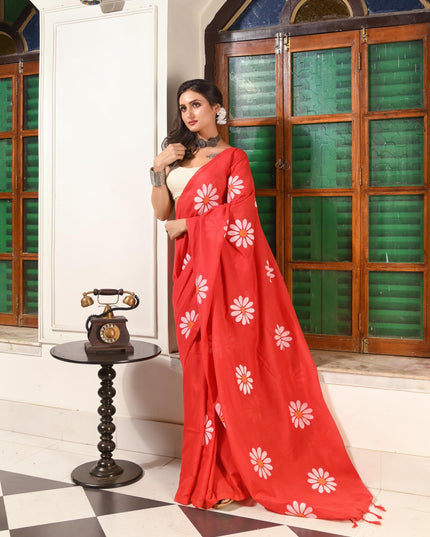 dB DESH BIDESH Women`s Mul Cotton Sarees Soft Fancy Phoolpari Latest, Design Party, Wear Cotton New Linen Saree For Woman With Blouse Piece (Red)