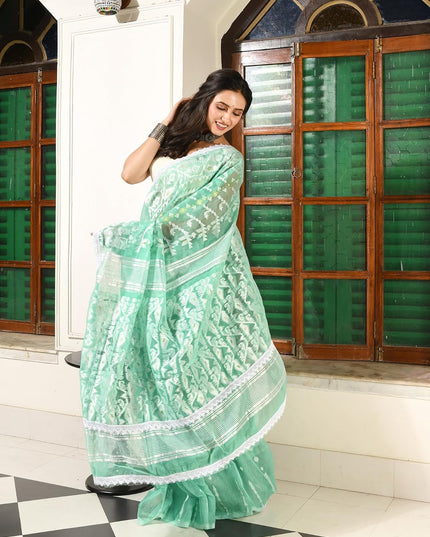 dB DESH BIDESH Women's Cotton Silk Soft Jamdani Saree Fancy Lace Border Jamdani Sarees For Women Without Blouse Piece