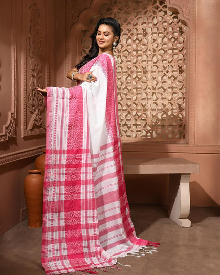 dB DESH BIDESH Women`s Cotton Linen Sarees For Women Nakshipar Design Bengal Handloom Mulmul Cotton Saree for women with unstitched Blouse Piece