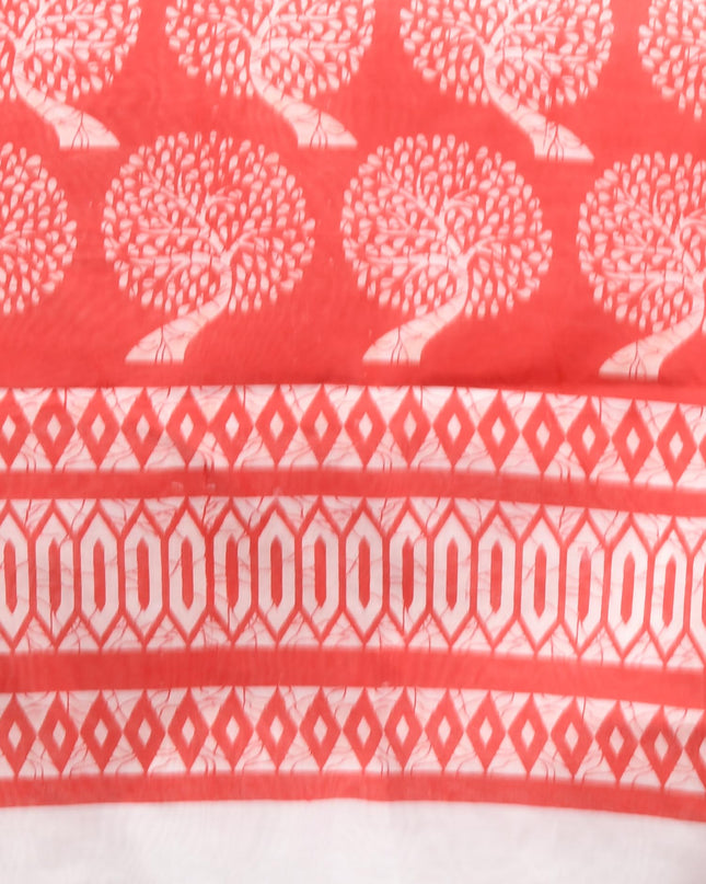 dB DESH BIDESH Women`s Cotton Saree for Woman | Saree for Woman Cotton Blend Kalpataru Printed Traditional Sari for Farewell Office Daily Wear with Blouse Piece (White Red)