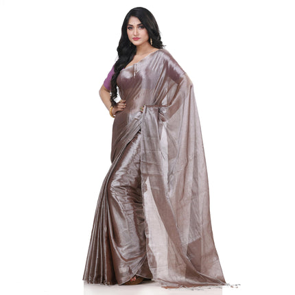 dB DESH BIDESH Women`s Bengal MayurKonthi Color Changer Tissue Pure Handloom Cotton Saree With Blouse Piece Free Size Grey Gold