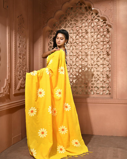 dB DESH BIDESH Women`s Mul Cotton Sarees Soft Fancy Phoolpari Latest, Design Party, Wear Cotton New Linen Saree For Woman With Blouse Piece (Yellow)