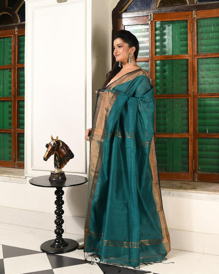 dB DESH BIDESH Women's Soft Silk Saree For festival Party, Wear Cotton Silk Noor-E-Rang Gold Zari Border Style Sari With Blouse Piece