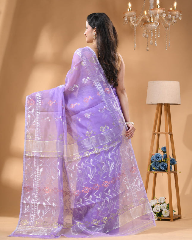 dB DESH BIDESH Women's Soft Cotton Silk Jamdani Sarees For Women for Party, Wear Linen Silk Saree Zarikatha Design Cotton saree for woman Without Blouse piece (Purple)