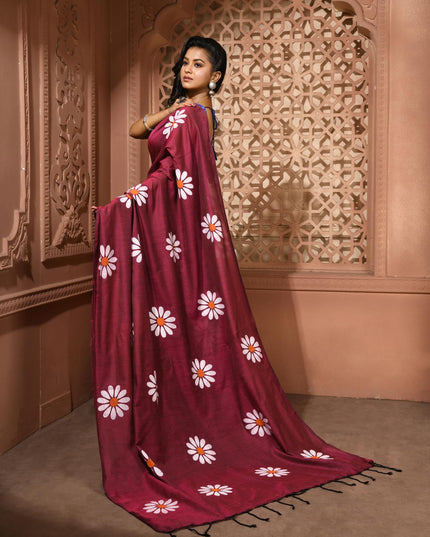 dB DESH BIDESH Women`s Mul Cotton Sarees Soft Fancy Phoolpari Latest, Design Party, Wear Cotton New Linen Saree For Woman With Blouse Piece (Wine)