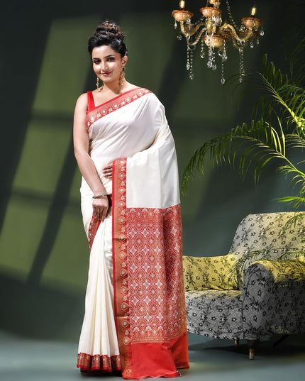 dB DESH BIDESH Women`s kanjivaram silk latest, Sinduraah design saree party, wear fancy banarasi Art silk saree wedding, function trending New silk saree farewell festival White red saree for women