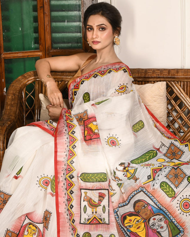 dB DESH BIDESH Women`s Saree for Woman Cotton Saree Folk Tribal Hand Printed Soft Cotton Silk Women Sarees without Blouse Piece