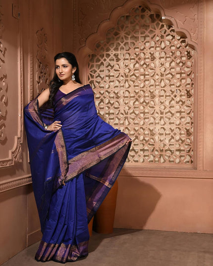 dB DESH BIDESH Women's Soft Silk Saree For festival Party, Wear Cotton Silk Noor-E-Rang Gold Zari Border Style Sari With Blouse Piece