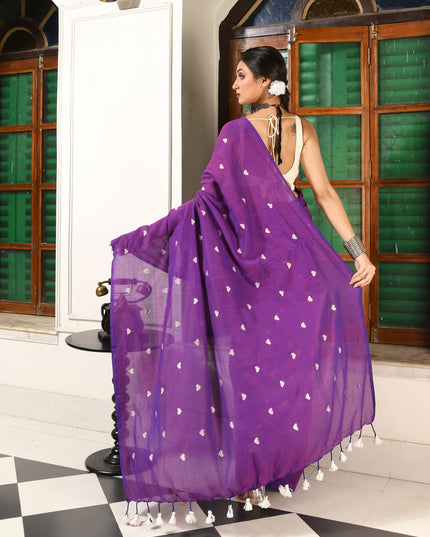 dB DESH BIDESH Women`s Cotton Sarees For Women Office Wear HeartBeat Embroidery Saree Design Soft Cotton Silk Saree With Blouse Piece (Purple)