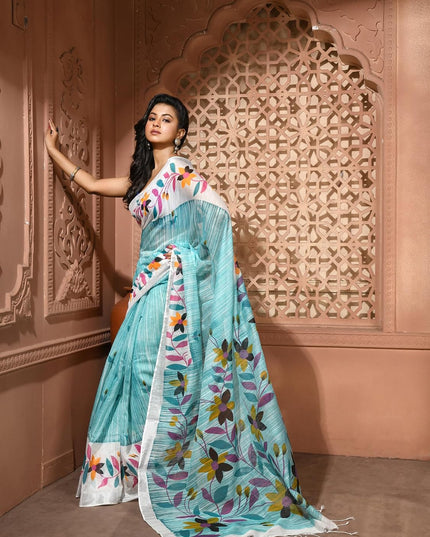 dB DESH BIDESH Women`s Saree for Woman Cotton Blend Bonolika Printed Soft Silk Cotton Silk Daily Office wear Women Saree with Blouse Piece