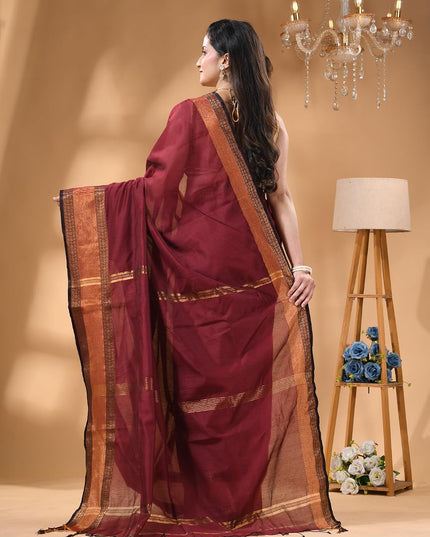 dB DESH BIDESH Women's Soft Silk Saree For festival Party, Wear Cotton Silk Noor-E-Rang Gold Zari Border Style Sari With Blouse Piece