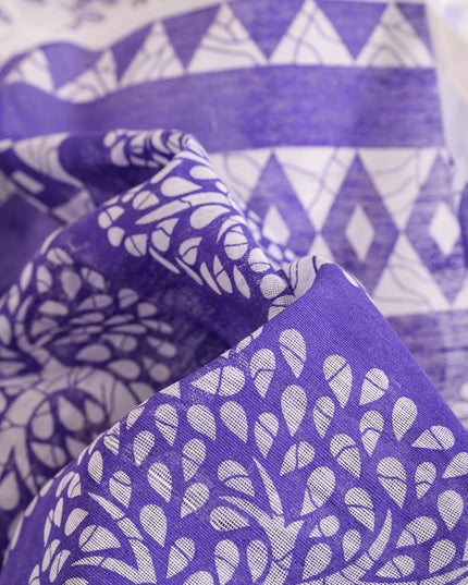 dB DESH BIDESH Women`s Cotton Saree for Woman | Saree for Woman Cotton Blend Kalpataru Printed Traditional Sari for Farewell Office Daily Wear with Blouse Piece (White Purple)