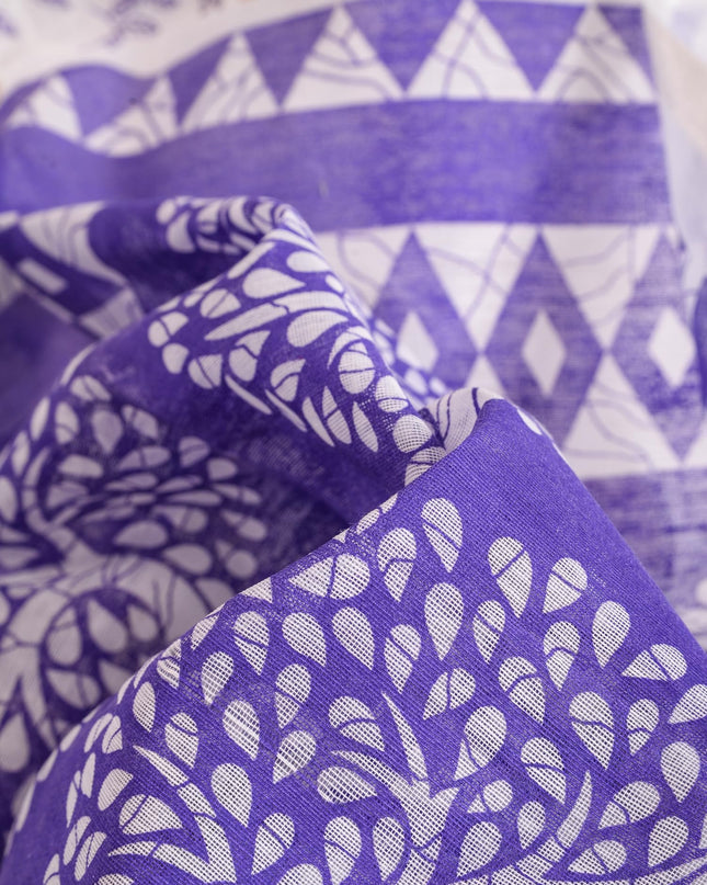 dB DESH BIDESH Women`s Cotton Saree for Woman | Saree for Woman Cotton Blend Kalpataru Printed Traditional Sari for Farewell Office Daily Wear with Blouse Piece (White Purple)