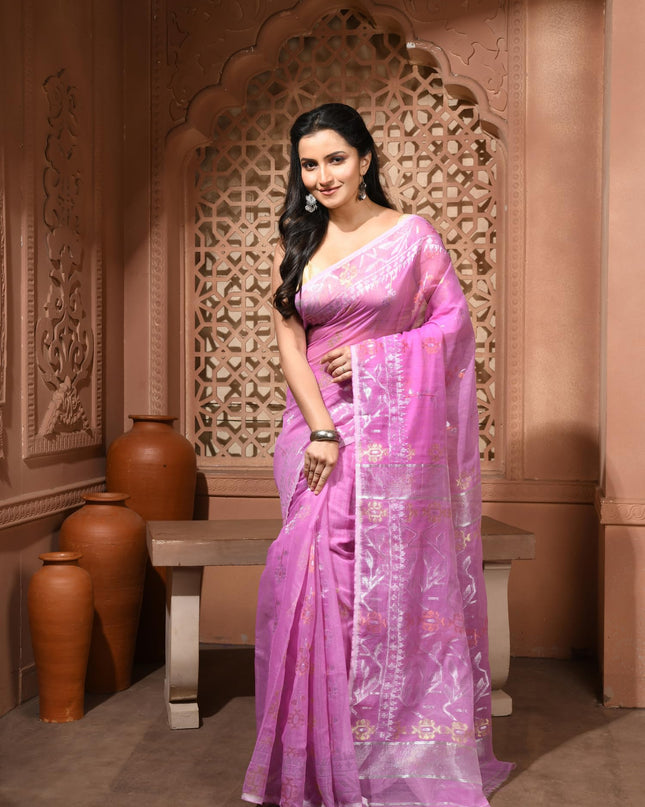 dB DESH BIDESH Women's Soft Cotton Silk Jamdani Sarees For Women for Party, Wear Linen Silk Saree Zarikatha Design Cotton saree for woman Without Blouse piece (Pink)