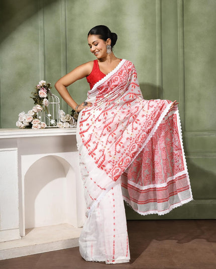 dB DESH BIDESH Women's Cotton Silk Soft Jamdani Saree Fancy Lace Border Jamdani Sarees For Women Without Blouse Piece